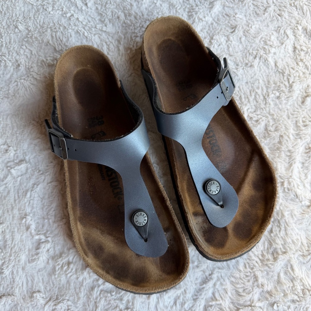 Birkenstock Gizeh Birko-Flor Steel Blue Grey Thong Sandals 38 7 7.5 - Picture 2 of 14